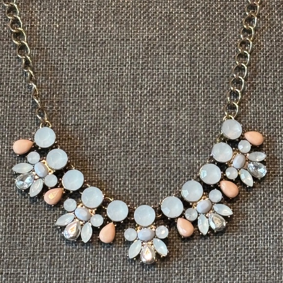 Pink Blue Gold Statement Necklace Dressy Elegant - Picture 1 of 7